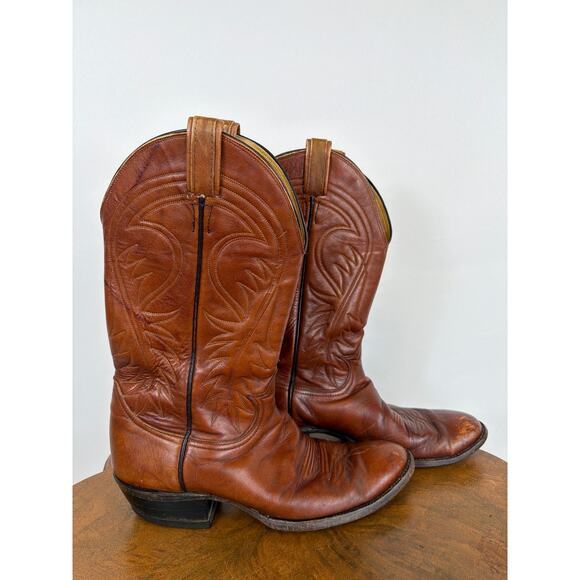 Tony Lama Brown Leather Western Cowboy Boots Stitching Size 10.5 Made In USA main image 7